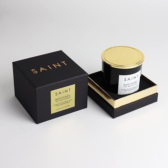 SAINT Michael The Archangel Scented Candle with Prayer and Prayer Coin, Saint of Soldiers and First Responders, Soy Coconut Aromatherapy Candle with 50-Hour Burn Time