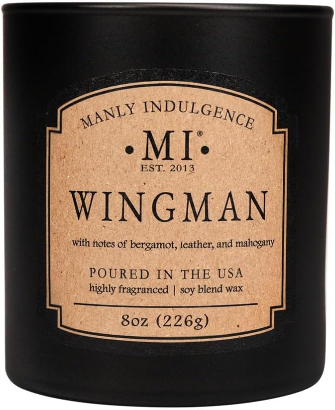 Manly Indulgence Wingman Scented Candles for Men, Premium Soy Blend Wax, 45H Burn, Candles for Home Scented, Gift-Ready Packaging - Made in The USA