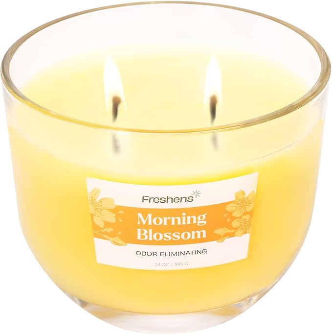 Carolina Freshens Morning Blossom Odor Eliminating Highly Fragranced Candle for Home Scented, Eliminates 90% of Pet, Smoke, Food and Other Smells Quickly, 2 Wick, 14 oz - Made in The USA