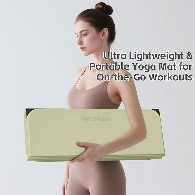 WOHAO 7-Fold Yoga Mat 70"x24" - 1/2 Inch Thick Folding Exercise Mat, Compact Non-Slip TPE Mat for Travel, Storage, Yoga & Home Gym, Lightweight & Portable