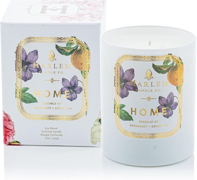 HARLEM CANDLE CO. Home - Luxury Scented Soy Candle, 11 oz - 80-Hour Burn Time | Bergamot, Jasmine, Sandalwood, Mandarin Orange and Green Tea Leaves | Scented Candles for Home