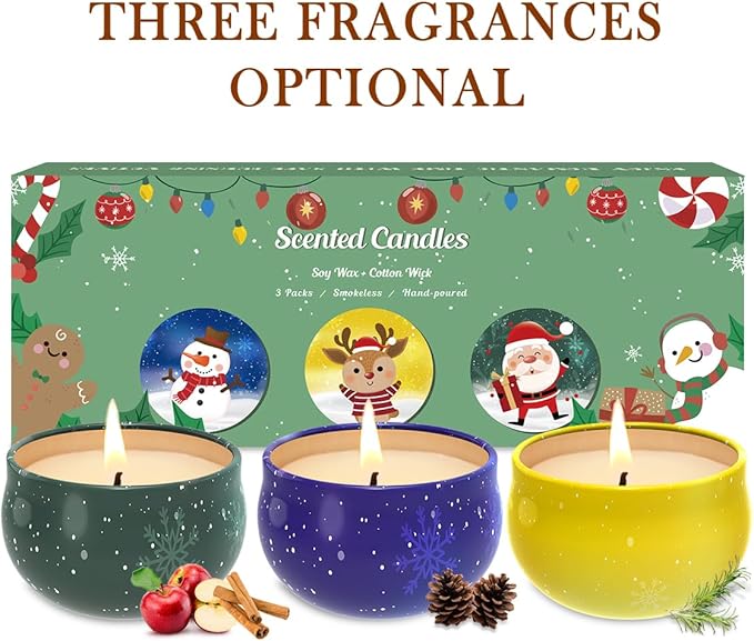 Scented Candles for Christmas, 3 Pack Scented Candles Gift Set, Soy Wax Aromatherapy Candles for Home Scented, Christmas Gifts
