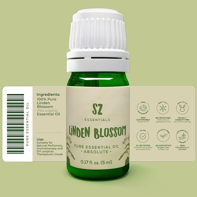 Linden Blossom Absolute Essential Oil – 100% Pure & Natural – Undiluted Tilia vulgaris Extract – Floral Aromatherapy Oil – Vegan & Therapeutic Grade – 0.17 fl oz. (5 mL)