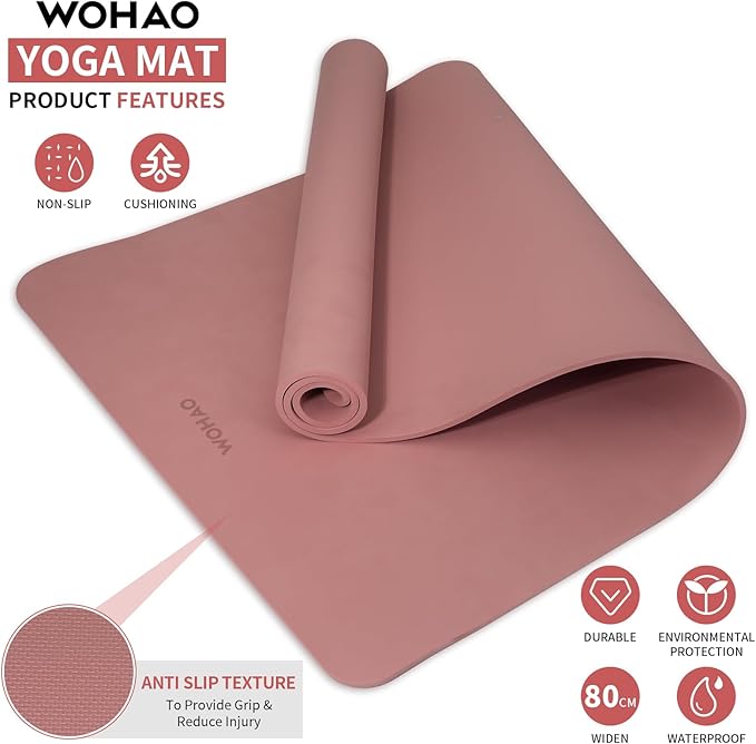 WOHAO Extra Wide & Thick 8mm Yoga Mat, 72"x31.5" Large Non Slip Exercise Mat, Premium POE Material for Superior Cushioning & Stability, with Strap for Home Gym, Pilates