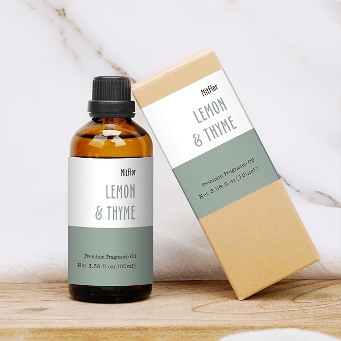 Lemon & Thyme Fragrance Oil, MitFlor Strong Hotel Scent Diffuser Oils 100ml, Large Size Premium Grade Fragrance Oil for Soap & Candle Making, Citrusy & Herbal Scent for Home, Gift for Women & Men