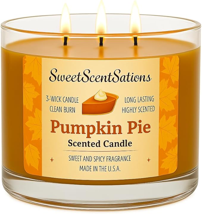 Pumpkin Pie Candle – Fall Fragrance with Pumpkin Spice Candle, Vanilla & Cinnamon | Strong Scented Candle for Home | Long Burning Autumn Fragrance for Fall Decor & Gifts