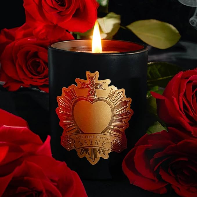 SAINT Ex-Voto Sacred Heart Devotional Scented Candle with Prayer Coin, Orange Noir Soy Coconut Aromatherapy Candle with 80 Hour Burn Time, Collector Series Edition I (Black)