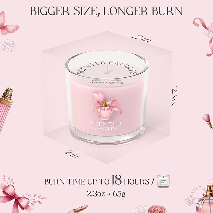 Pink Candles, Scented Candle Gift Set for Stress Relief, 3 Votive Candles for Women and Men, Birthday Candle Gifts for Women, Candles Gifts for Women (Pink, 7 oz)