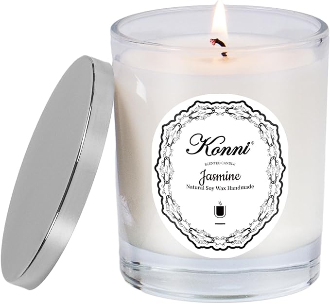 KONNI Scented Candles,Aromatherapy Candle, 7oz Natural Soy Wax Jar Candles, 40 Hour Burn Time, Home Scented Gift for Women & Men Christmas Birthday Mom Best Friends（Jasmine）