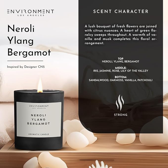 Environment Inspired by Designer Perfume CN5 Candle, 8oz Luxury Coconut Apricot Wax Candles for Home (Neroli | Ylang | Bergamot) Home Fragrance Products, 1 Wick Candle, Vegan & Cruelty-Free