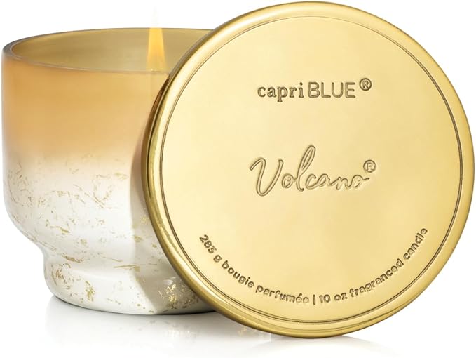 Capri Blue Volcano Scented Candle for Home - Glimmer Inverted Jar Candles - Soy Candles - Holiday Candles with White & Gold Ombre Glass Candle Holder (10 oz)