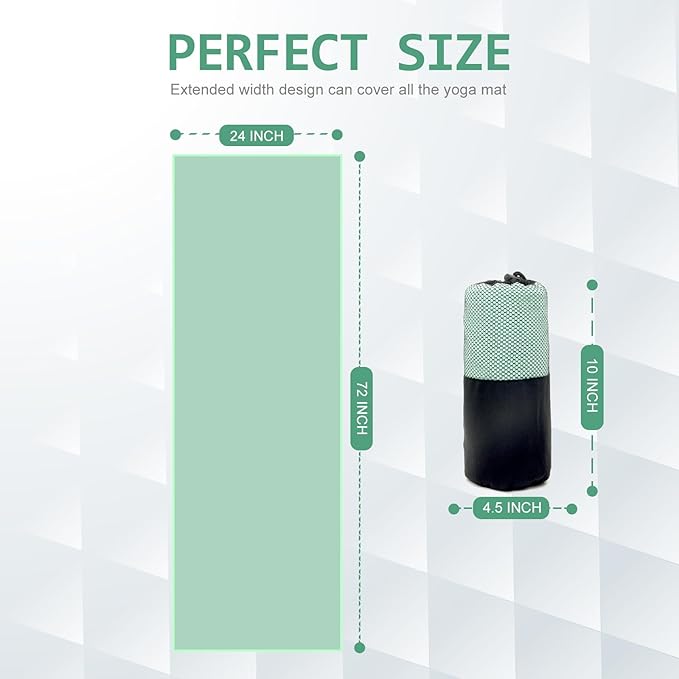 Eunzel 2 Pack Hot Yoga Towel, Non-Slip Yoga Mat Towel with Grip Dots Stickyfiber Sweat Absorbent Towel for Hot Yoga, Pilates and Workout 72" x 24", Green