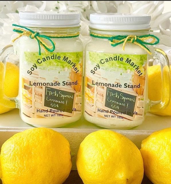 Soy Scented Candles | Handmade & Highly Aromatic Candles Burns Upto 85 Hours in Glass Jar - Perfect for Home Decor, Wedding, Birthday, Dinner (Lemonade Stand, 12 oz)