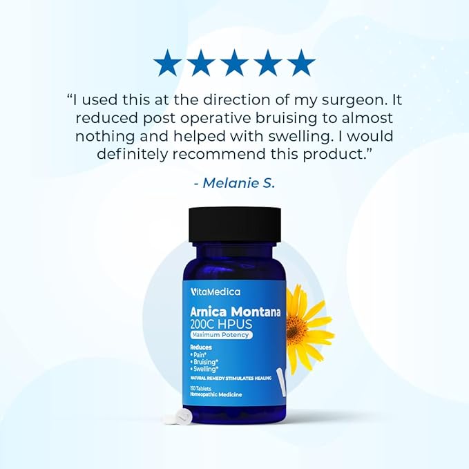 VitaMedica Arnica Montana 200C Rapid Dissolve Tablets for Natural Pain, Bruising, and Swelling Support - High Potency Homeopathic Medicine for Injury and Surgery Recovery - 150 Ct - 50 Servings