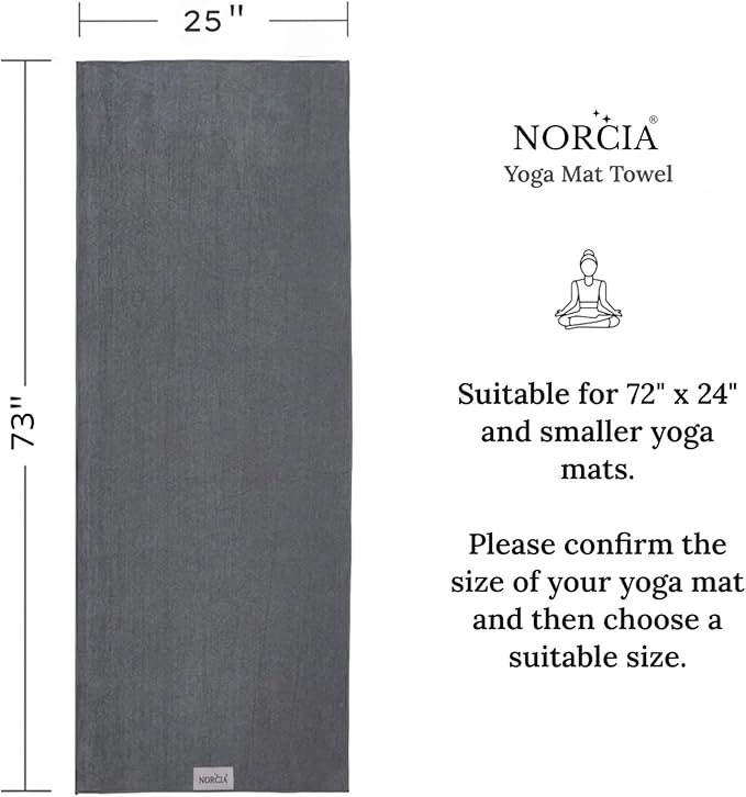 NORCIA Non Slip Yoga Towel with Corner Pockets, Mat-Sized 24"x72", 100% Microfiber Sweat Absorbent, Perfect for Hot Yoga, Bikram, Pilates and More (Grey)