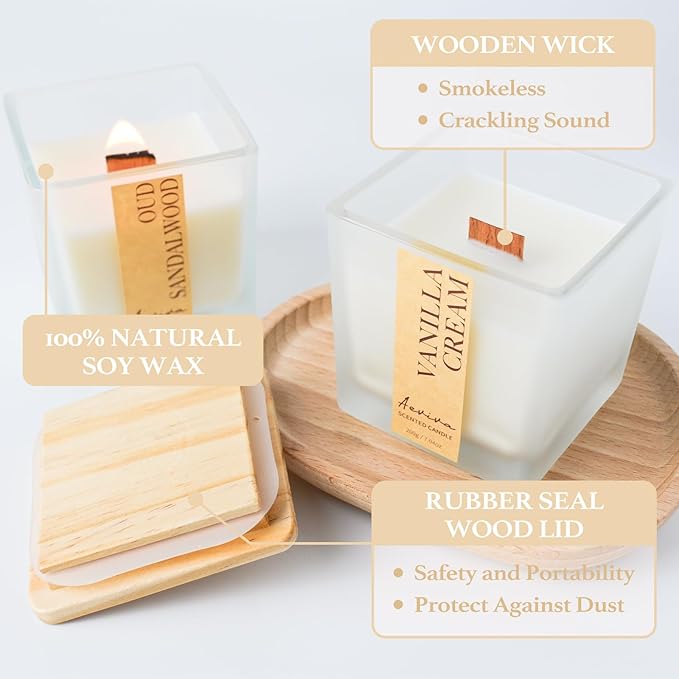 Scented Candle, 7.04 oz Vanilla Cream Aromatherapy Candle, Natural Soy Wax with Wooden Wick, Candles for Home, 45 Hours Burn Time, Scented Jar Candle Gifts