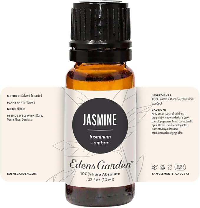 Edens Garden Jasmine- Sambac Absolute Essential Oil- 100% Pure Premium Grade, Undiluted, Natural, Therapeutic, Aromatherapy, The Best for Diffuser, Candle, Humidifiers, Kid Safe 10 ml (.33 fl oz)
