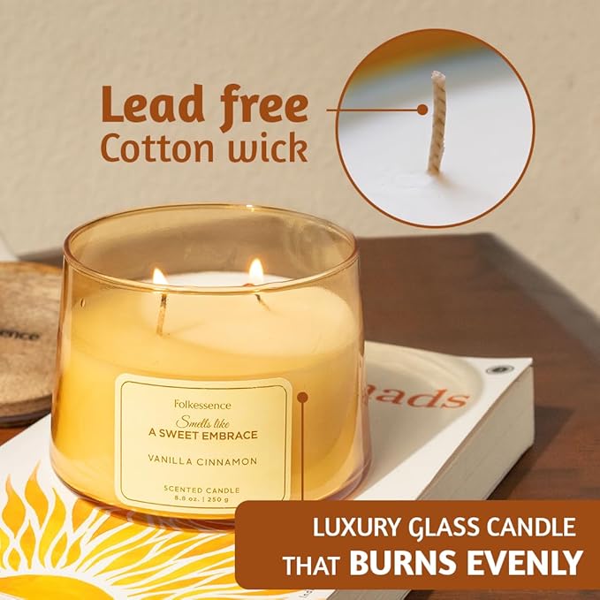 Folkulture Scented Candles – 8.8 Oz | Vanilla & Cinnamon Luxury Jar Candles for Women,Relaxation, Housewarming Gifts | Bath & Body Works, Aromatherapy Candles for Home with 30 Hrs Burntime