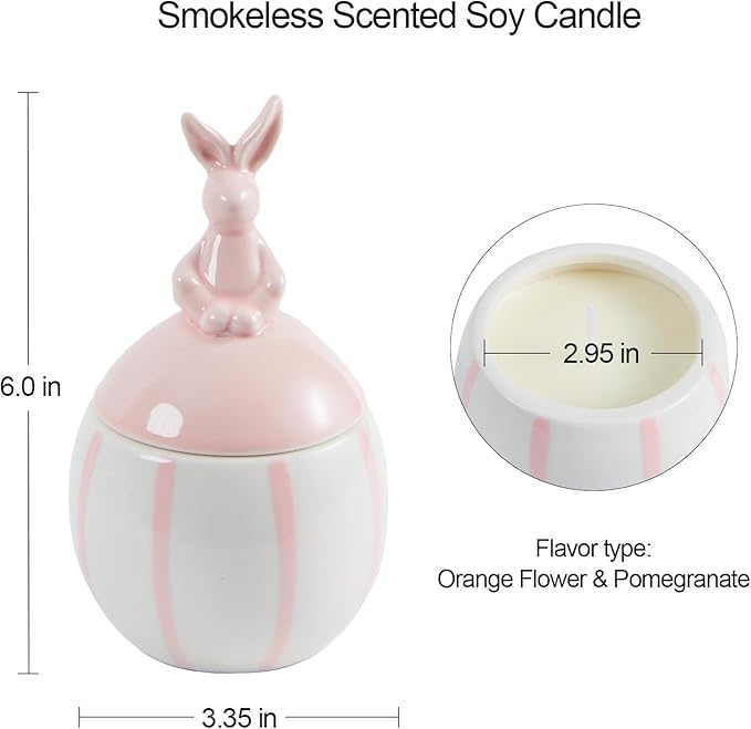 Easter Bunny Candle with Egg Jar and Lid, Easter Decorations Cute Pink Rabbit Aromatherapy, Ceramic Egg Candles for Spring Home Decor, Decorative House Warming Candle Gifts for Friends Women