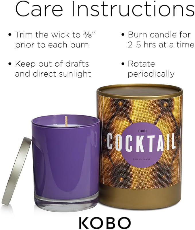 KOBO Cocktail Scented Candle for Home (11 oz) – 100% Pure Soy Candle – 80-Hour Long-Lasting, Clean Burn Time – All Natural, Vegan, Non-GMO