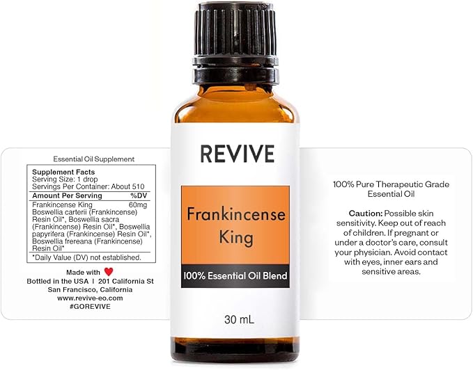 Frankincense King Essential Oil Blend 30mL by Revive Essential Oils - 100% Pure Therapeutic Grade, for Diffuser, Humidifier, Massage, Aromatherapy, Skin & Hair Care