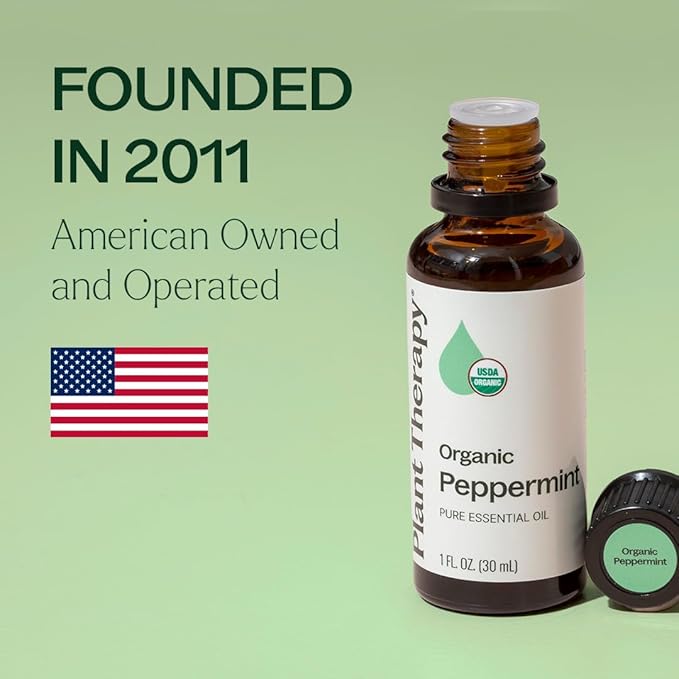 Plant Therapy Organic Peppermint Essential Oil 100% Pure, USDA Certified Organic, Undiluted, Natural Aromatherapy, for Diffusion, Skin, Hair, Therapeutic Grade 30 mL (1 oz)