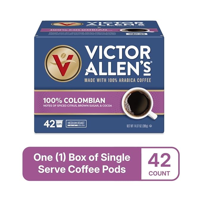 Victor Allen's Coffee 100% Colombian, Medium Roast, 42 Count, Single Serve Coffee Pods for Keurig K-Cup Brewers
