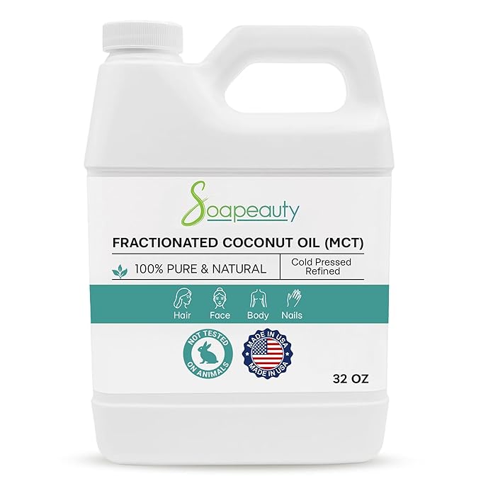 Soapeauty FRACTIONATED COCONUT OIL Cold Pressed Refined | 100% Natural Available in Bulk | Carrier for Essential Oils, Face, Skin, Hair Moisturizer, Soap Making | 32 fl oz