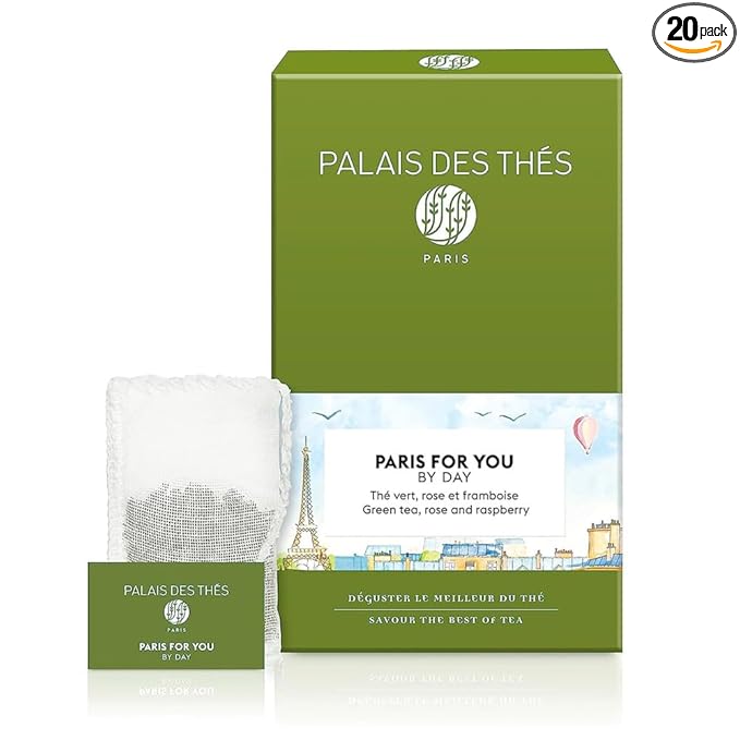 Palais des Thés - Paris For You By Day - Green Tea, Rose & Raspberry - Premium Tea Bags, Serves 20 Cups