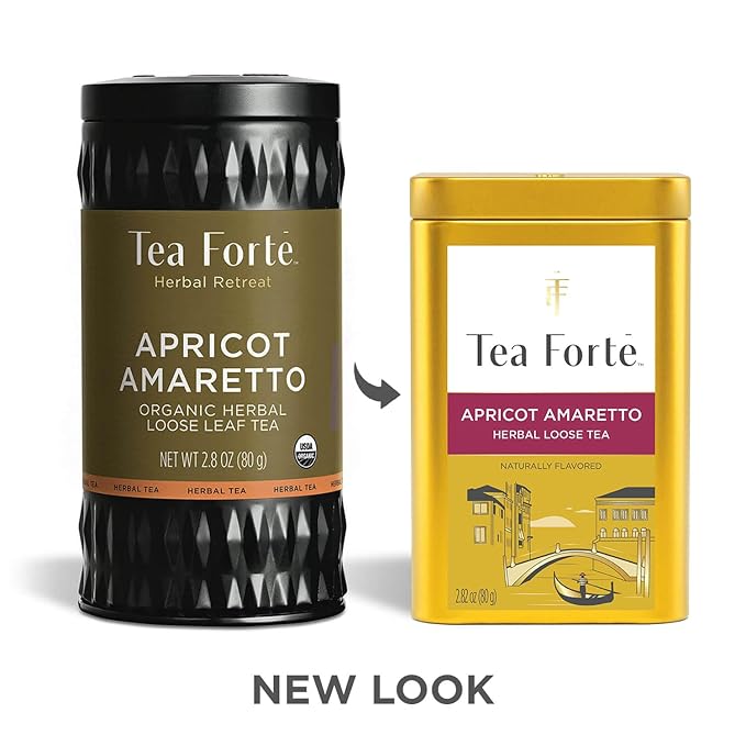 Tea Forte Apricot Amaretto Premium Loose Leaf Caffeine-Free Herbal Tea Blend Canister, Makes 35-50 Cups