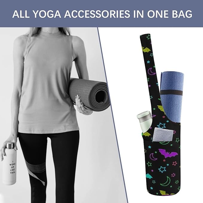 Meaudiwes Yoga Mat Bag for Women, Stylish Yoga Mat Tote Sling Carrier Bag, Long Strap Exercise Mats Totes Sport Storage Bag