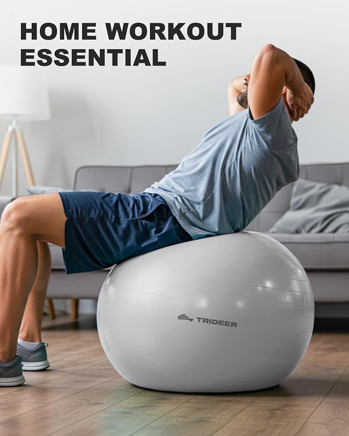 Trideer Exercise Ball for Yoga, Pilates & Fitness – Stability Ball Equipment for Home Gym & Office Chair, Core & Balance Training Accessories, Physical Therapy Equipment, Quick Pump Included, 5 Sizes