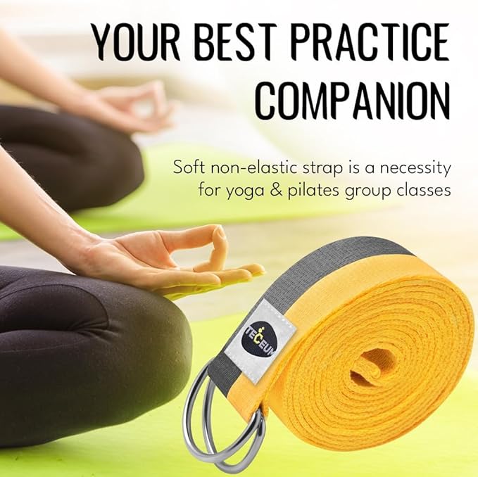 TECEUM Yoga Strap & Mat Strap – 2 IN 1 – Cotton – 6 ft 8 ft 10 ft (30+ colors) – Adjustable Non-Slip Belt for Yoga, Pilates, Stretching, Physical Therapy, Fitness & Home Workout – For Carrying Mats
