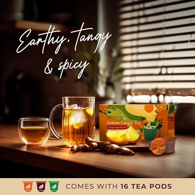 Gya Tea Co Lemon Ginger Herbal Tea Pod (16 Count)- Decaf Wellness Tea for Body Comfort & Relaxing