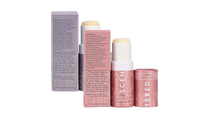 Scentered Aromatherapy Balm Stick Duo for Sleep & Emotional Balance - Roll On Essential Oil Blends of Rose, Lavender, Ylang Ylang - Aromatherapy Gifts for Women - Sleep Well & Love