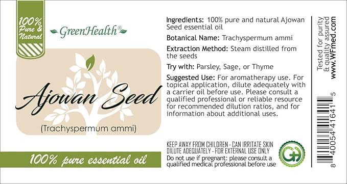 Ajowan Seed Essential Oil - 16 fl oz - Aluminum Bottle w/Locking Cap - GreenHealth