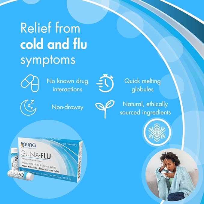 Guna Flu for Relief of Flu-Like Symptoms, Body Aches, Headache, Fever, Chills and Fatigue 6 Tubes