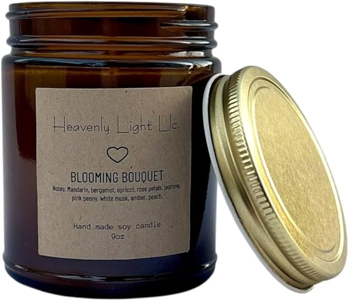 Heavenly Light LLC 100% Non-Toxic 9 oz Scented Soy Wax Candles Blooming Bouquet