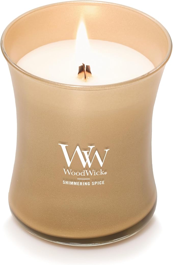 WoodWick Shimmering Spice Scented Candle, Crackles as it Burns, Precious Metals Collection, Home Décor, Gifting, 9.7oz