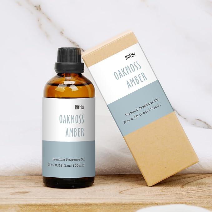 Oakmoss Amber Fragrance Oil (3.38 OZ/100ML),MitFlor Single Scented Oil, Premium Grade Fragrance Oil for Soap & Candle Making, Large Size Aromatherapy Oil, Natural Woody Scent for Home Fragrance & DIY