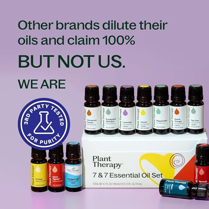 Plant Therapy 7 & 7 Essential Oils Set, 7 Most Popular Single Essential Oils Plus 7 Favorite Blends, Each 10 mL (1/3 oz), 100% Pure, Undiluted, Great for DIYs, Skincare and Essential Oil Diffusers