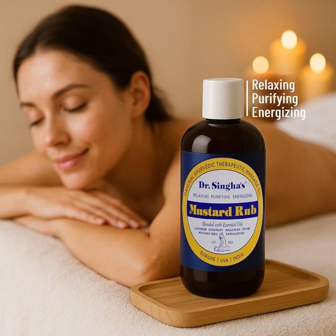 Dr. Singha's Mustard Rub, Original Ayurvedic Relaxing, Purifying, and Energizing Massage Oil - Made in USA, 6 oz