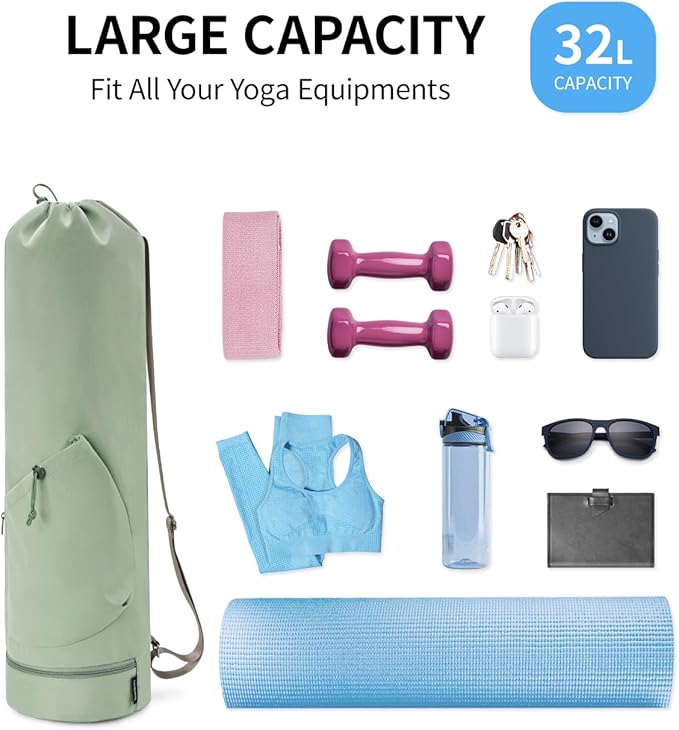 sportsnew Yoga Mat Bag with Water Bottle Pocket and Bottom Wet Pocket, Exercise Yoga Mat Carrier Multi-Functional Storage Bag, Patent pending