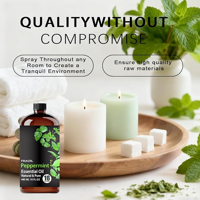 Peppermint Essential Oil, Peppermint Oil 16 Fl Oz 480 ML for Diffuser Humidifier Yoga Cleaning DIY Candle Soap Making Perfume Gift Essential Oils