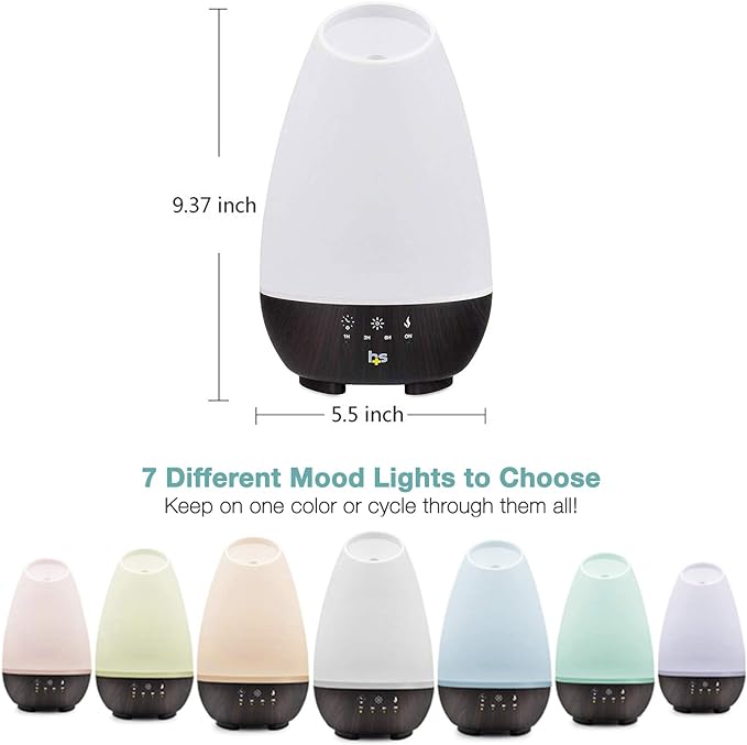 HealthSmart 500ML Essential Oil Diffuser for Large Rooms, Cool Mist Humidifier and Aromatherapy Diffuser, Adjustable Timer, Mist Mode and 7 LED Light Colors, White (Pack of 1)