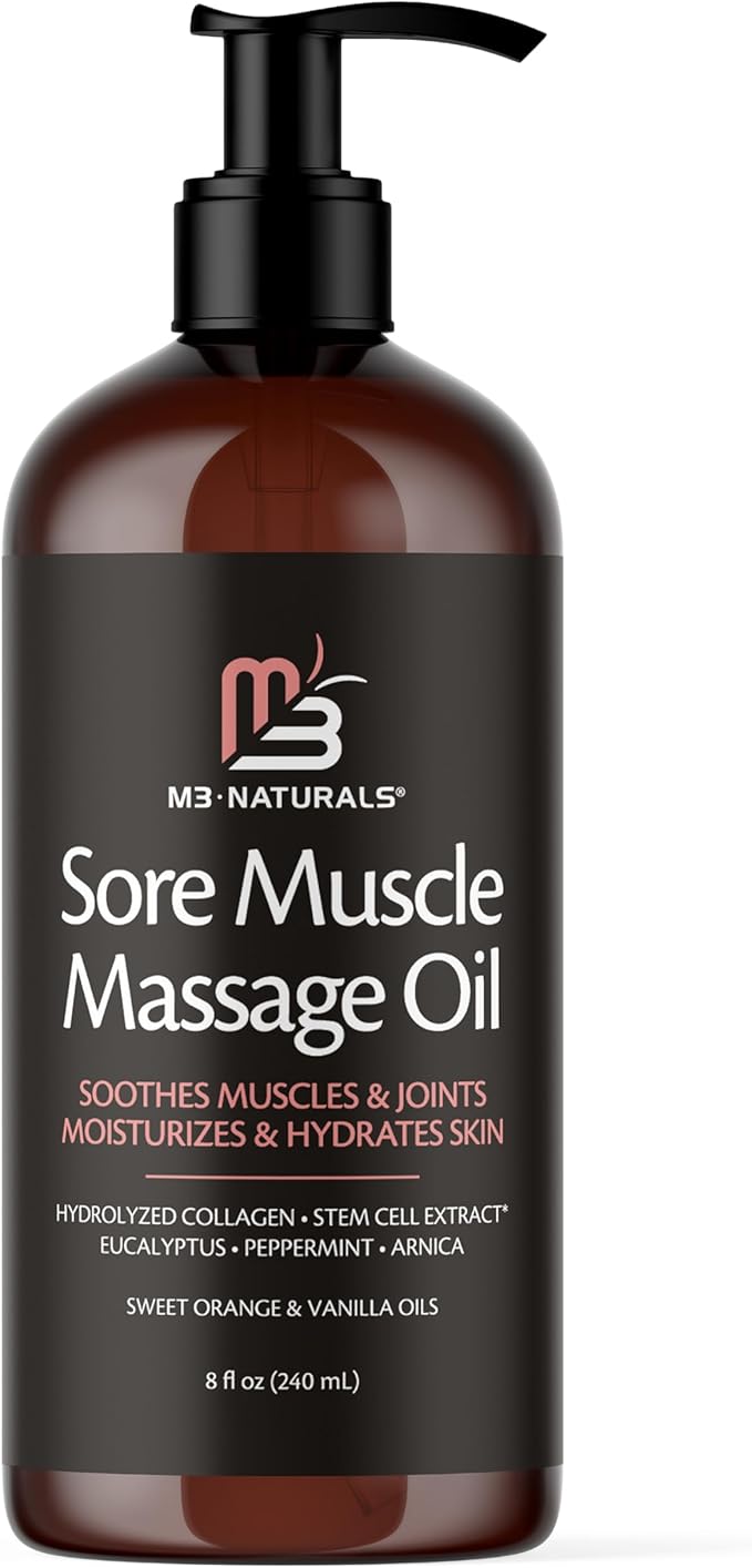Arnica Sore Muscle Massage Oil with Collagen, Stem Cells, and Menthol, Anti-Cellulite Therapy for Full Body, Fast-Absorbing Multipurpose Treatment, 8 fl oz by M3 Naturals