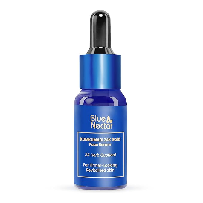 Blue Nectar 24K Gold Serum with Pure Kumkumadi Oil for Face | Ayurvedic Face Serum for Firm-Looking Skin & Natural Radiance (24 Herbs, 0.33Fl Oz)