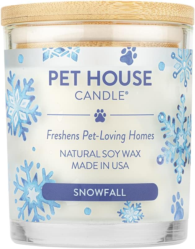 One Fur All Pet House Christmas Candles, Long Lasting, Clean Burning, Soy Wax Scented Pet Friendly Candles for Odor, Snowfall Candle