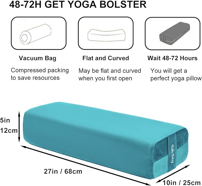 TokSay Rectangular Yoga Bolster Pillow, Meditation Pillow for Yin & Restorative Yoga, Filled with Wasted Sponge