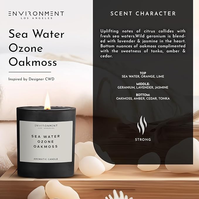 Environment Inspired by Designer Perfume DVDFF CW Candle, 8oz Luxury Coconut Apricot Wax Candles for Home (Sea Water | Ozone | Oakmoss) Home Fragrance Products, 1 Wick Candle, Vegan & Cruelty-Free